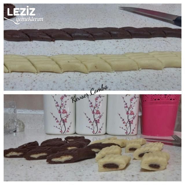 İki Lezzetli İki Renkli Un Kurabiyesi (Ağızda Dağılan)