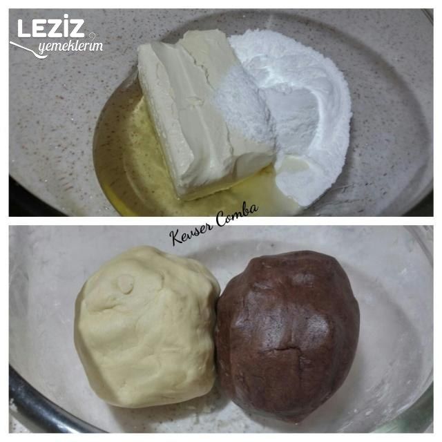 İki Lezzetli İki Renkli Un Kurabiyesi (Ağızda Dağılan)