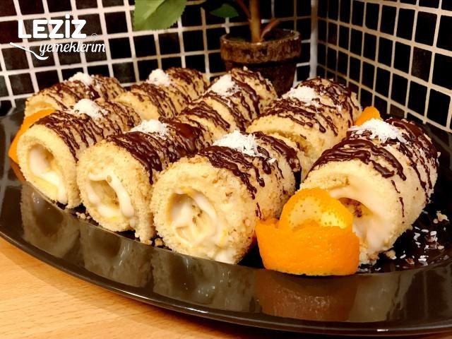 Porsiyonluk Rulo Pasta (Cevizli Ve Çikolata Soslu)