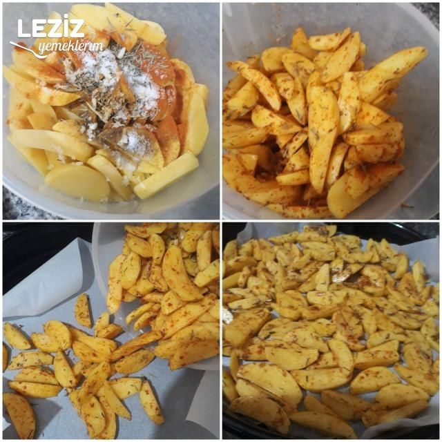 Bol Baharatlı Az Yağlı Elma Dilimi Patates