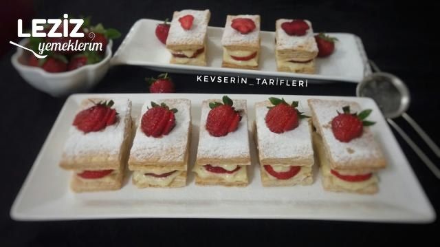 Nefis Kremasıyla Çilekli Milföy Tatlısı