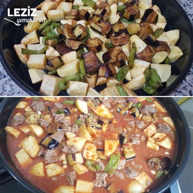 Fırında Nefis Kuşbaşılı Patates Ve Patlıcan Yemeği (Kızartarak)