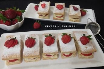 Nefis Kremasıyla Çilekli Milföy Tatlısı